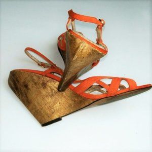 Jean-Michel Cazabat Sculpted Gold Nugget wedge shoes